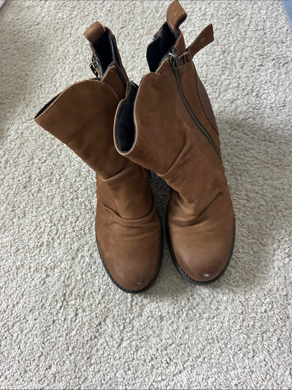 Brown Suede Heeled Ankle Boots - Women's Comfortable Zip Boots